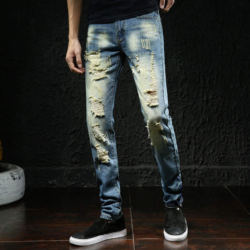 Herren modische Destroyed Jeans mit außergewöhnlichen Rissdetails EB