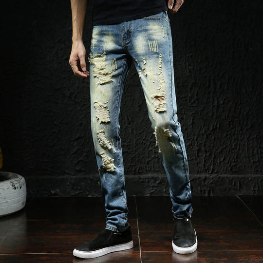 Herren modische Destroyed Jeans mit außergewöhnlichen Rissdetails EB