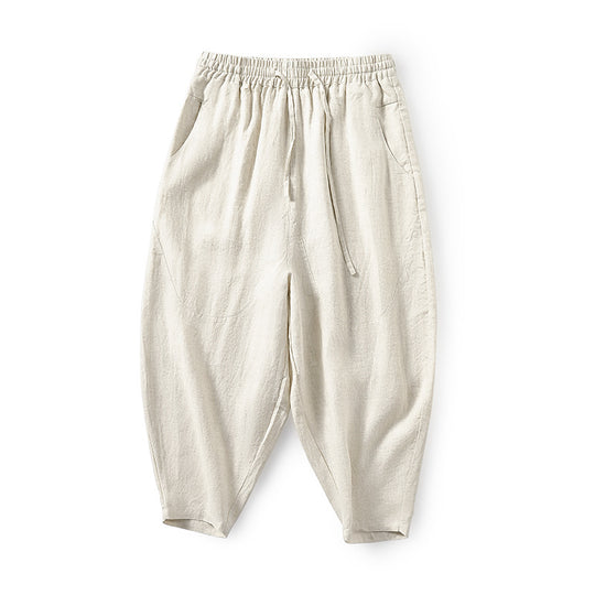 Damen Locker geschnittene Leinenhose mit elastischem Bund EB