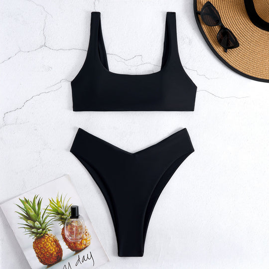Damen Bikini-Set mit hoch geschnittenem Unterteil und sportlichem Oberteil EB