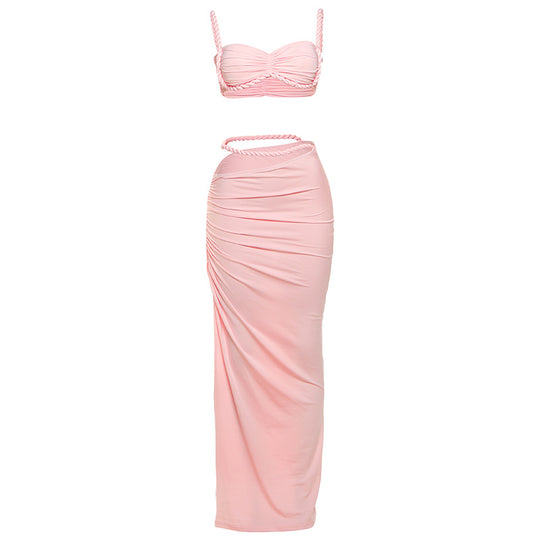 Damen Set mit crop Top und langem Rüschenrock EB