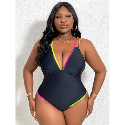 Damen eleganter Einteiler Badeanzug mit kontrastierenden Details EB