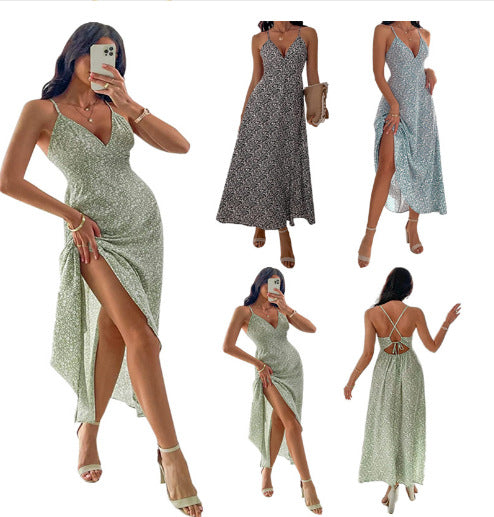 Damen Maxikleid mit floralen Details und elegantem V-Ausschnitt EB