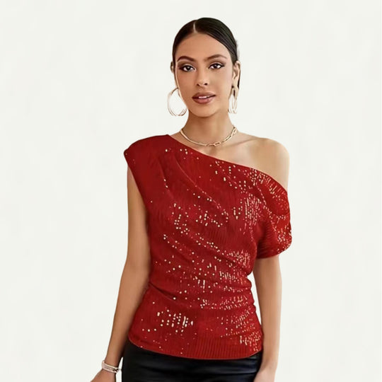 Damen Elegantes asymmetrisches Top mit Glitzerakzenten EB