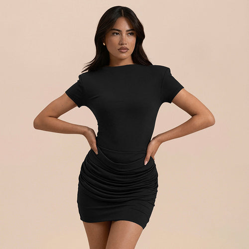Damen Minikleid mit raffinierten Rüschendetails und körpernahem Schnitt EB