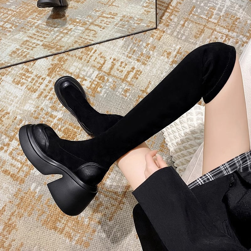 Damen Überknee-Stiefel mit modischem Blockabsatz EB