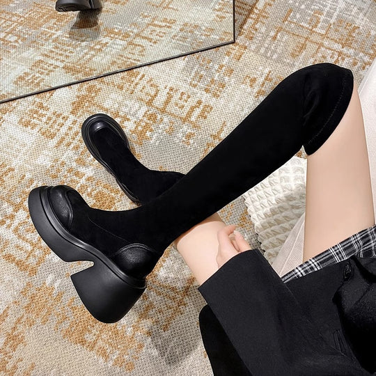 Damen Überknee-Stiefel mit modischem Blockabsatz EB