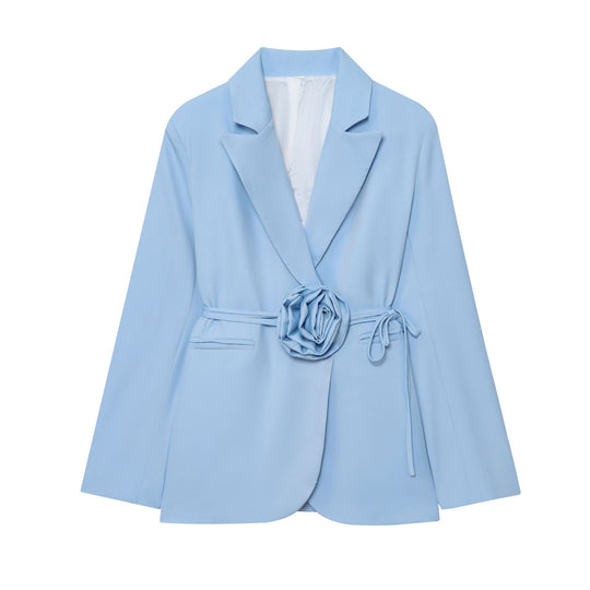 Damen nan taillierter Blazer mit dekorativer Rosenapplikation und Bindegürtel EB