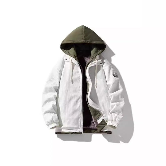 Herren Zweilagige Kapuzenjacke mit Fleece-Innenfutter und Allover-Sketch-Print EB