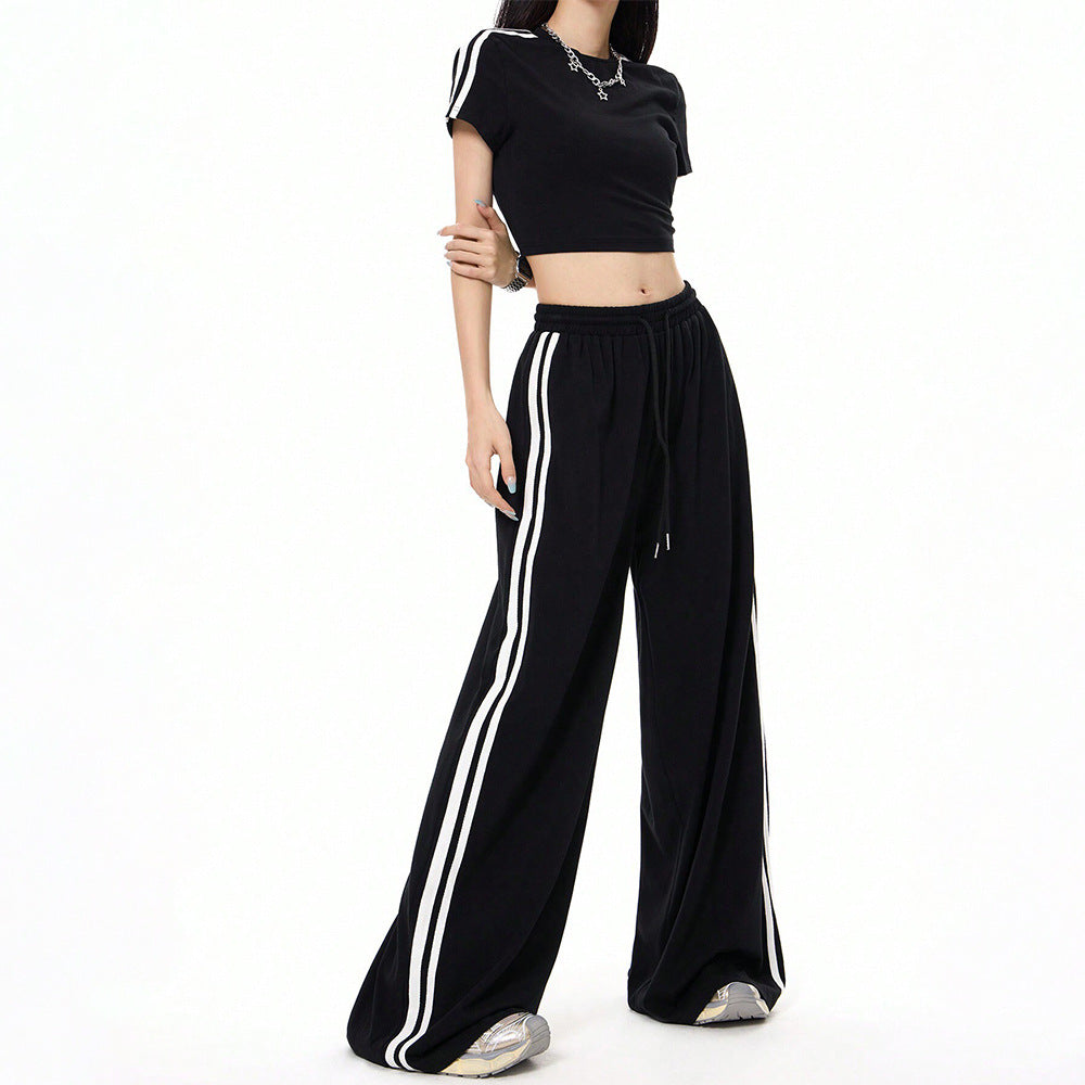 Damen lässige Highwaist weite Sweathose mit elastischem Bund, Tunnelzug und seitlichen Kontraststreifen Eichborn Berlin