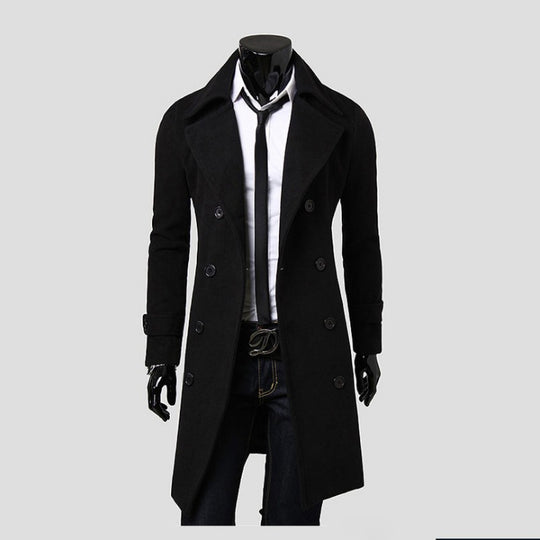 Herren nan taillierter zweireihiger Trenchcoat aus Wollmix mit klassischem Revers und Rückenschlitz EB