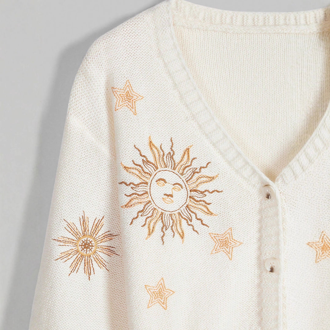 Damen Strickjacke mit kunstvollem Sonnen- und Sternenstick EB