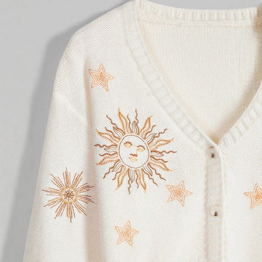 Damen Strickjacke mit kunstvollem Sonnen- und Sternenstick EB