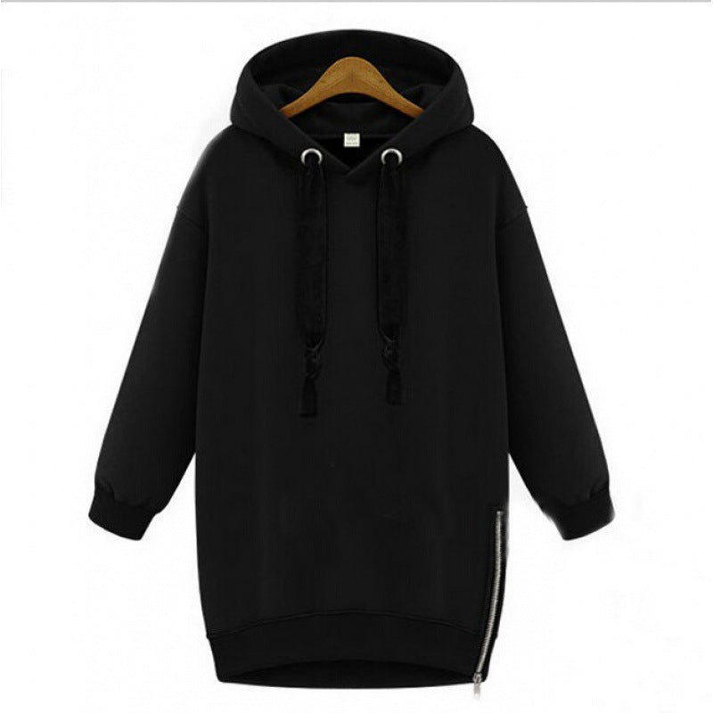Damen Oversize Kapuzenpullover mit seitlichem Reißverschluss EB