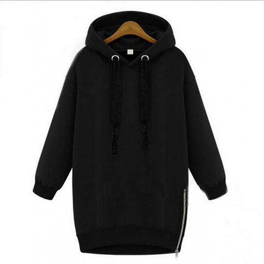 Damen Oversize Kapuzenpullover mit seitlichem Reißverschluss EB