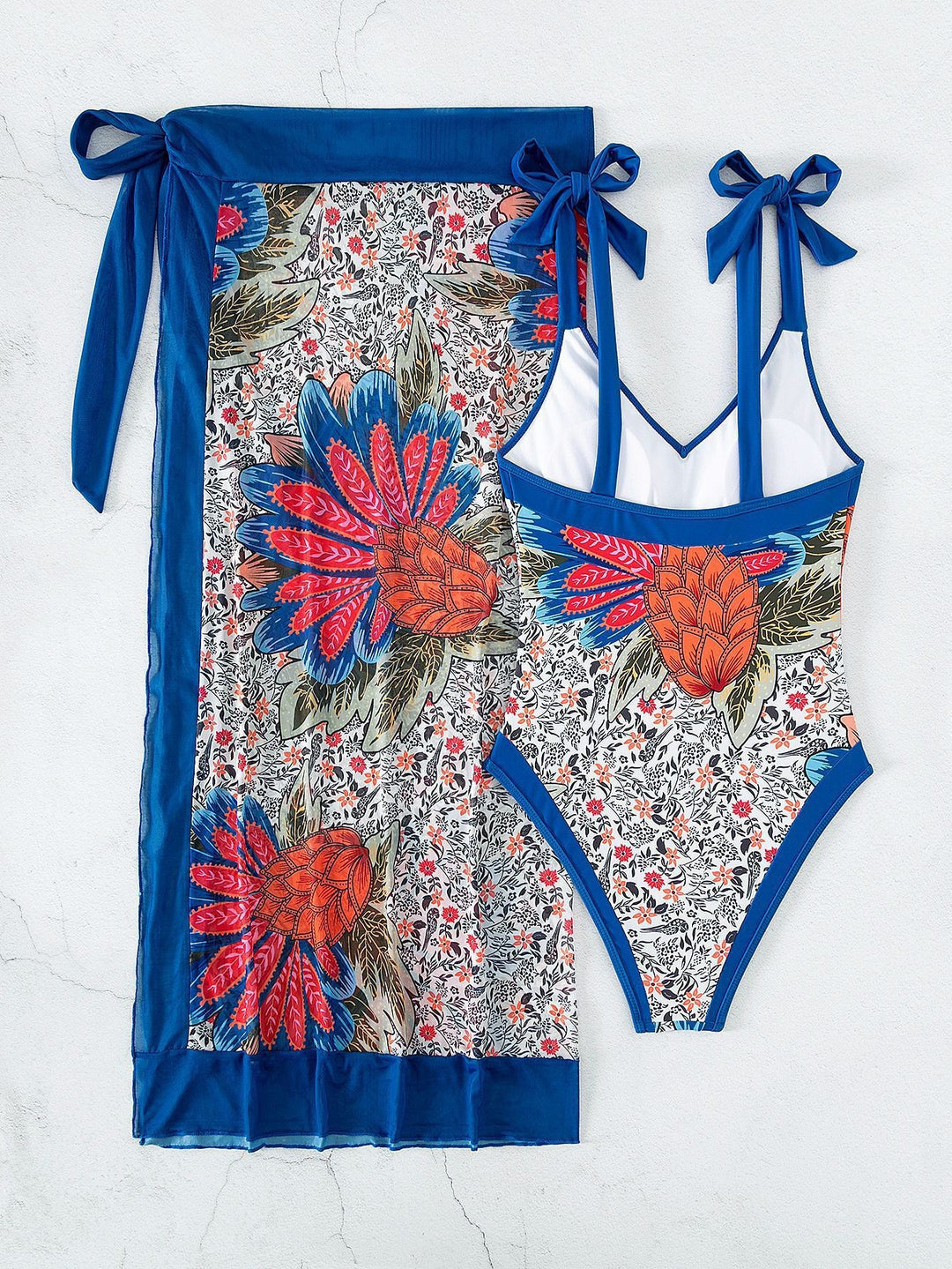 Damen Floral gemusterter Einteiler Badeanzug mit Wickelrock EB