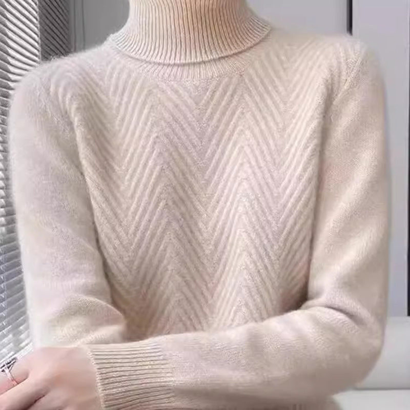 Damen eleganter Strickpullover mit Stehkragen und feiner Rippstruktur EB