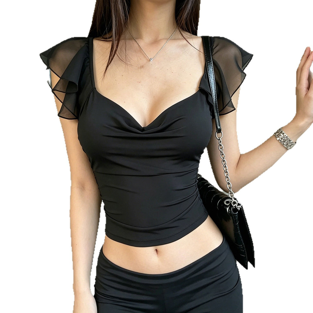 Damen elegantes Top mit schulterfreien Rüschendetails EB