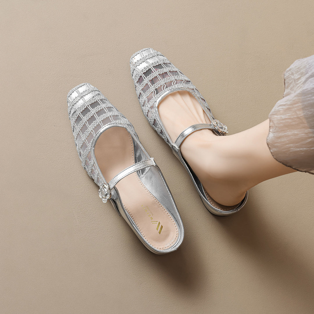 Damen Elegante Mules mit Netzdesign und modischem Riemen EB