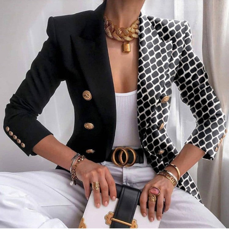 Damen Taillierter Doppelreihiger Blazer mit markanter Schulter, Goldknöpfen und Glitzer-Ombré EB