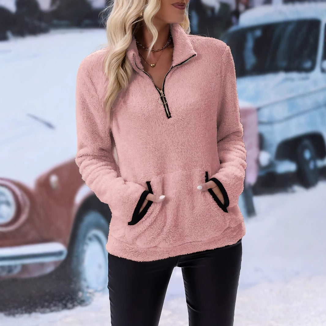 Damen Fleece-Pullover mit Stehkragen und Reißverschluss EB
