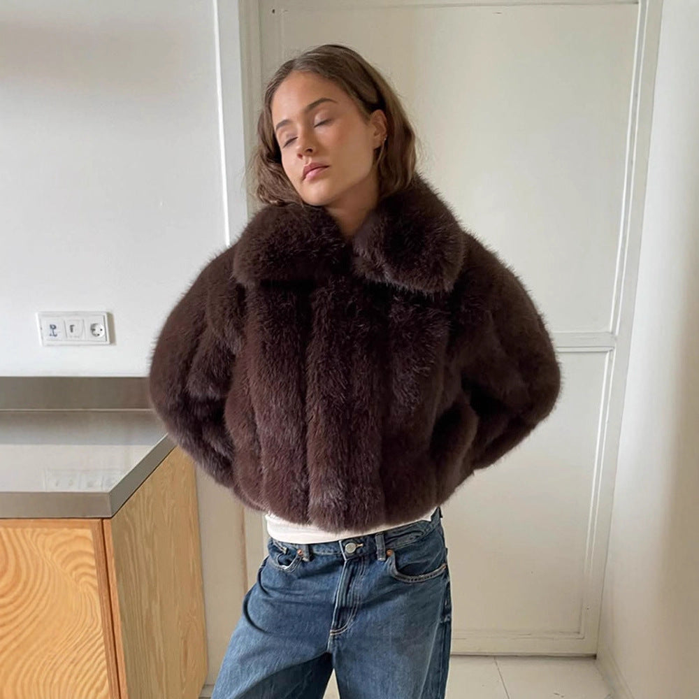 Damen Kunstfelljacke im modischen Cropped-Stil EB