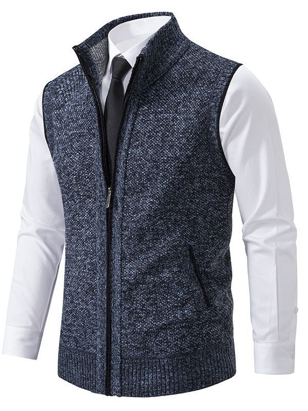Herren elegante Strickweste mit hohem Kragen und praktischen Reißverschlusstaschen EB