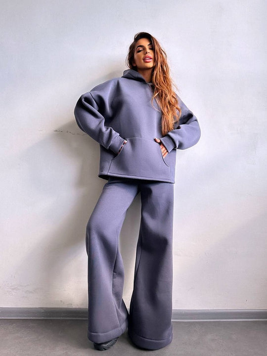 Damen Oversized Hoodie‑Set mit weiter Palazzo‑Loungehose aus schwerer Baumwollmischung EB
