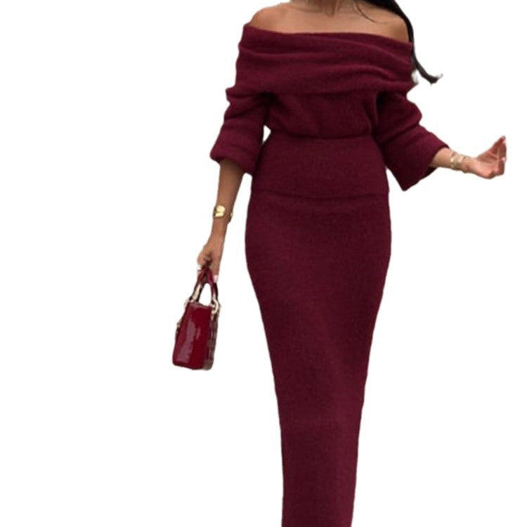 Damen Off-Shoulder Strickkleid mit weiten Ärmeln EB