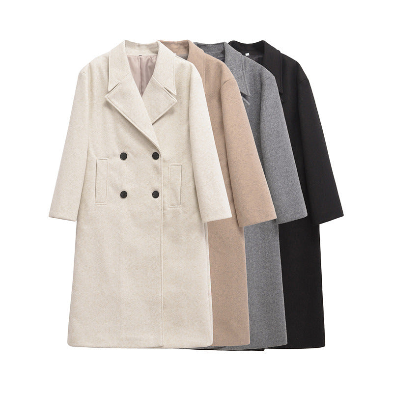 Damen Eleganter Übergrößen Doppelreiher-Wollmantel EB
