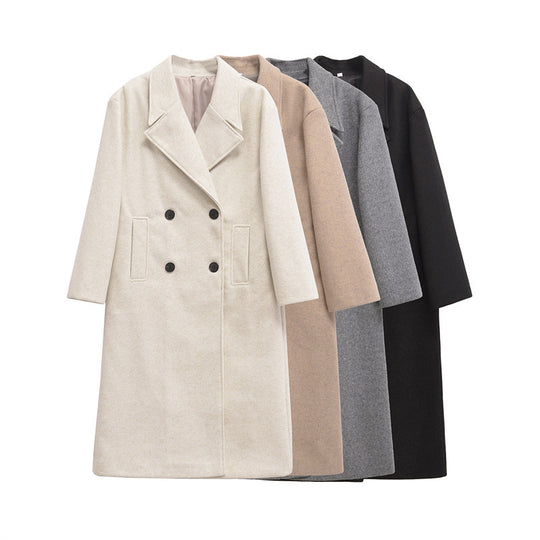Damen Eleganter Übergrößen Doppelreiher-Wollmantel EB