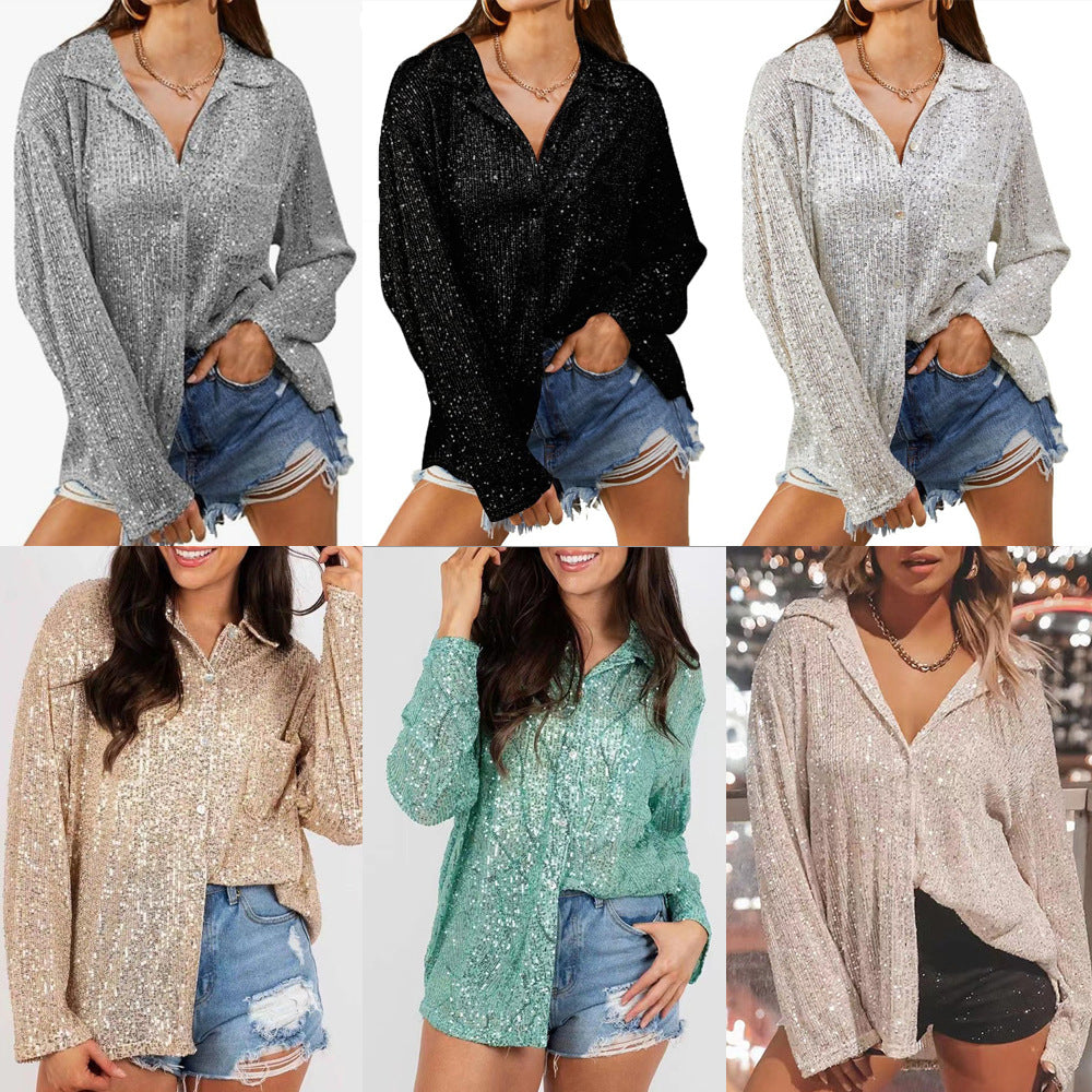 Damen Glitzernde Oversize-Bluse mit lässigem Schnitt EB