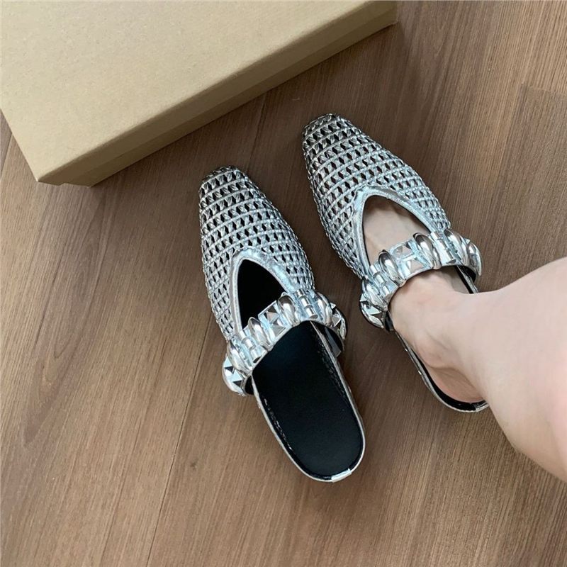 Damen elegante Mules mit glitternder Riemenverzierung EB