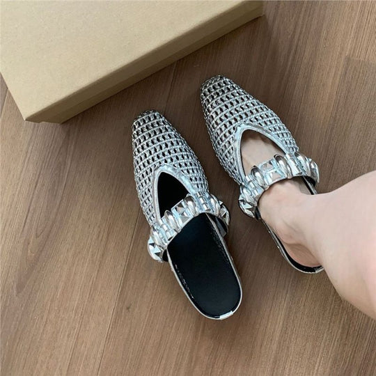 Damen elegante Mules mit glitternder Riemenverzierung EB