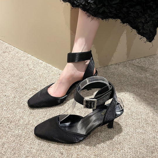 Damen elegante Pumps mit transparentem Riemchen und Glitter-Detail EB