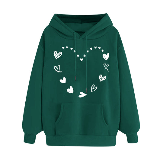 Damen Kapuzensweater mit verspieltem Herzmotiv und bequemer Kängurutasche EB