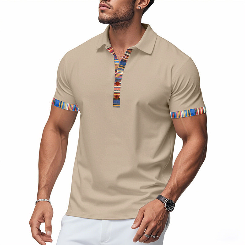 Herren Polo-Shirt mit buntem Kragen und strukturierter Optik EB