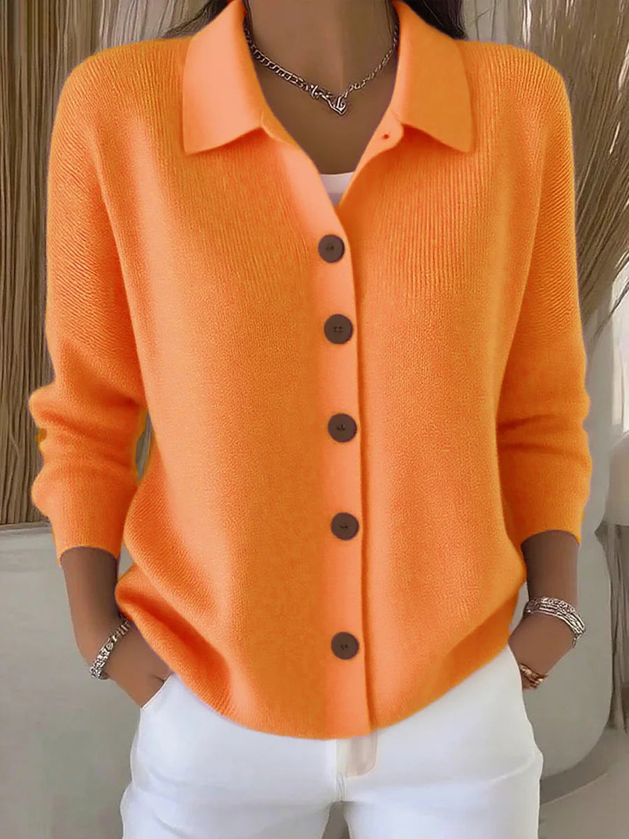 Damen nan Feinstrickjacke mit Hemdkragen und durchgehender Knopfleiste EB