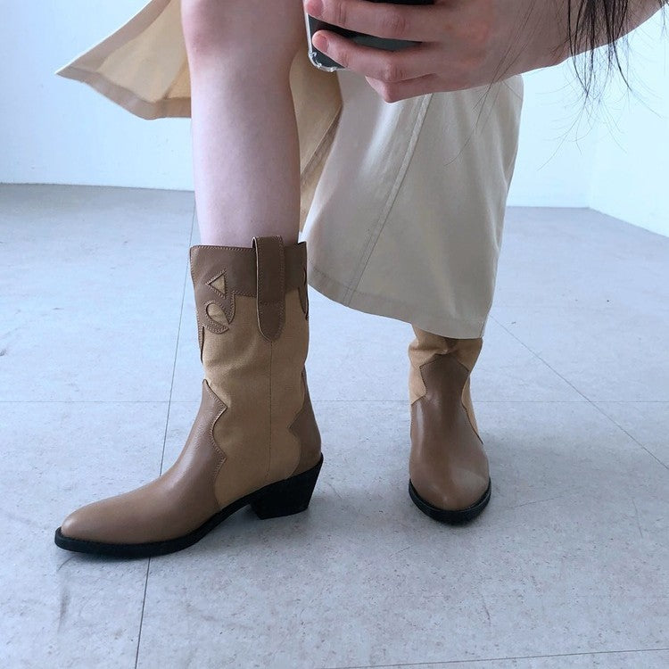 Damen Stiefeletten im Cowboy-Stil mit einzigartigem Design und kompaktem Absatz EB