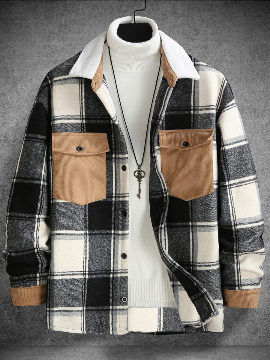 Herren Karo-Flanelljacke mit zwei Brusttaschen und weichem Kragen EB