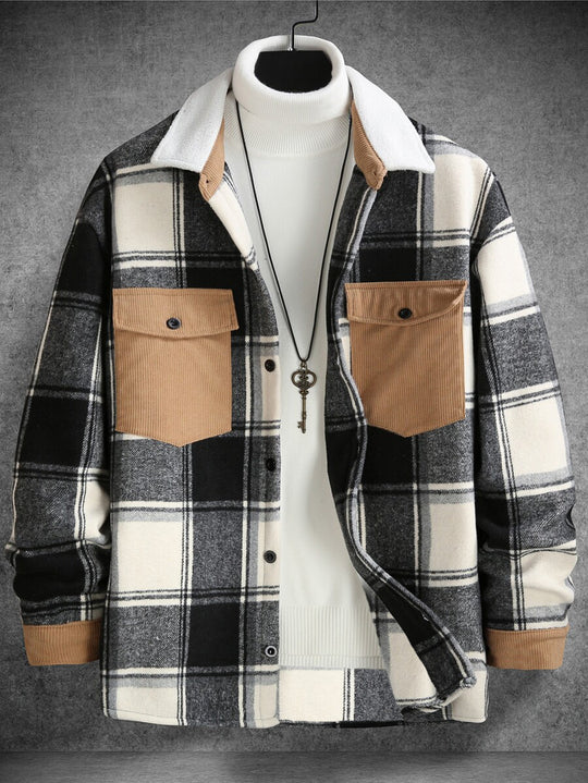 Herren Karo-Flanelljacke mit zwei Brusttaschen und weichem Kragen EB