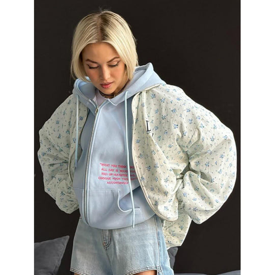 Damen lässige Oversized-Jacke mit floralen Muster EB