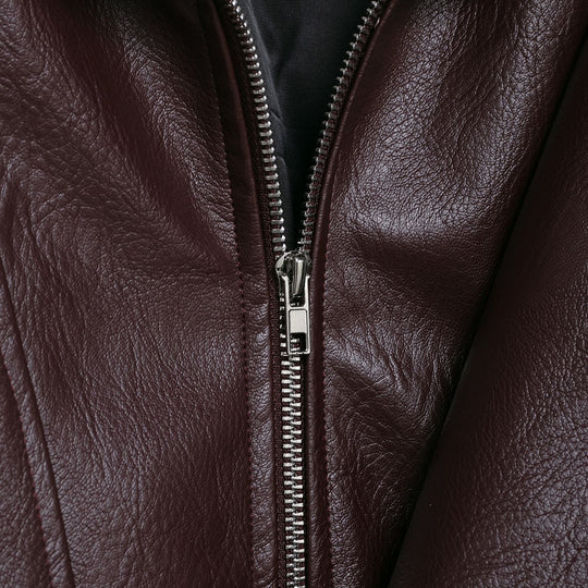Damen modische Kunstlederjacke mit elegantem Schnitt und verstellbarem Taillengürtel EB