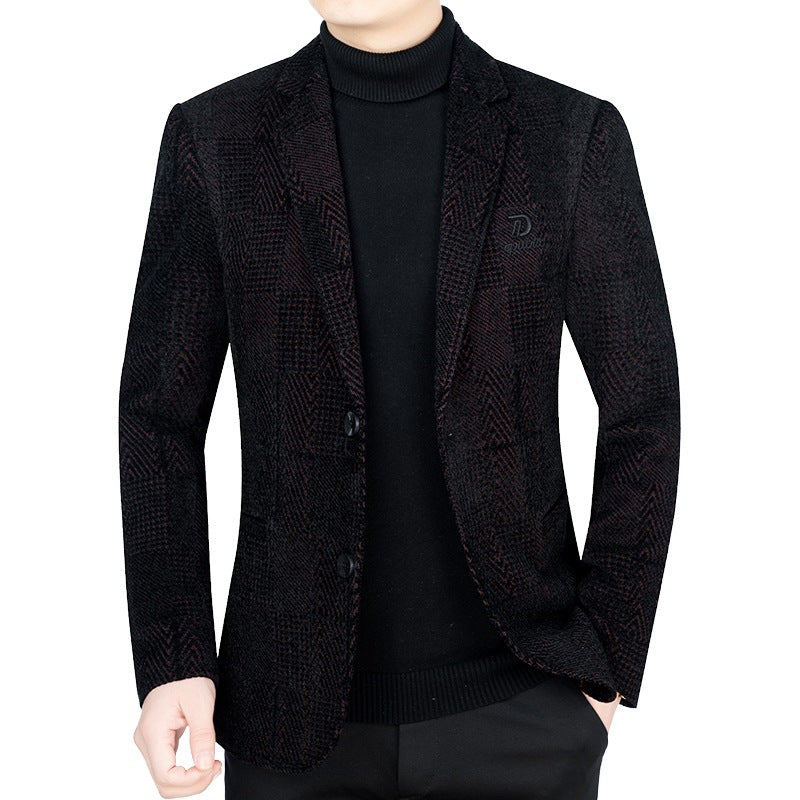Herren Slim-Fit Samtstruktur-Sakko mit Glencheck-Optik EB