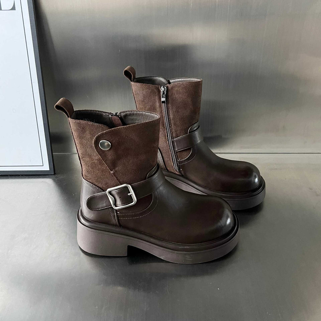 Damen Kick-Boots mit modischem Riemen und stabiler Gummisohle EB