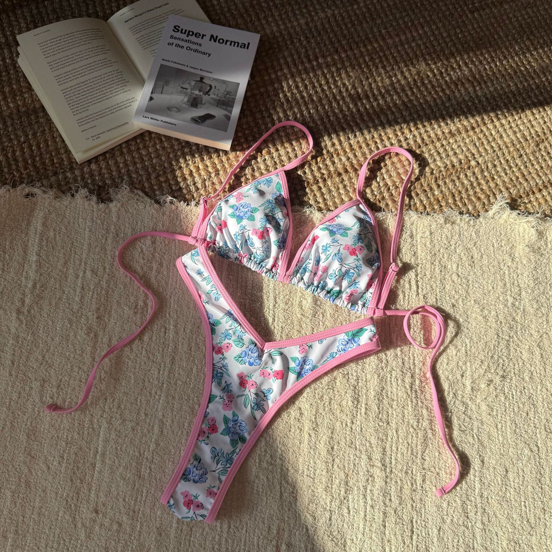 Damen Triangel-Bikini mit floralen Mustern und verstellbaren Trägern EB