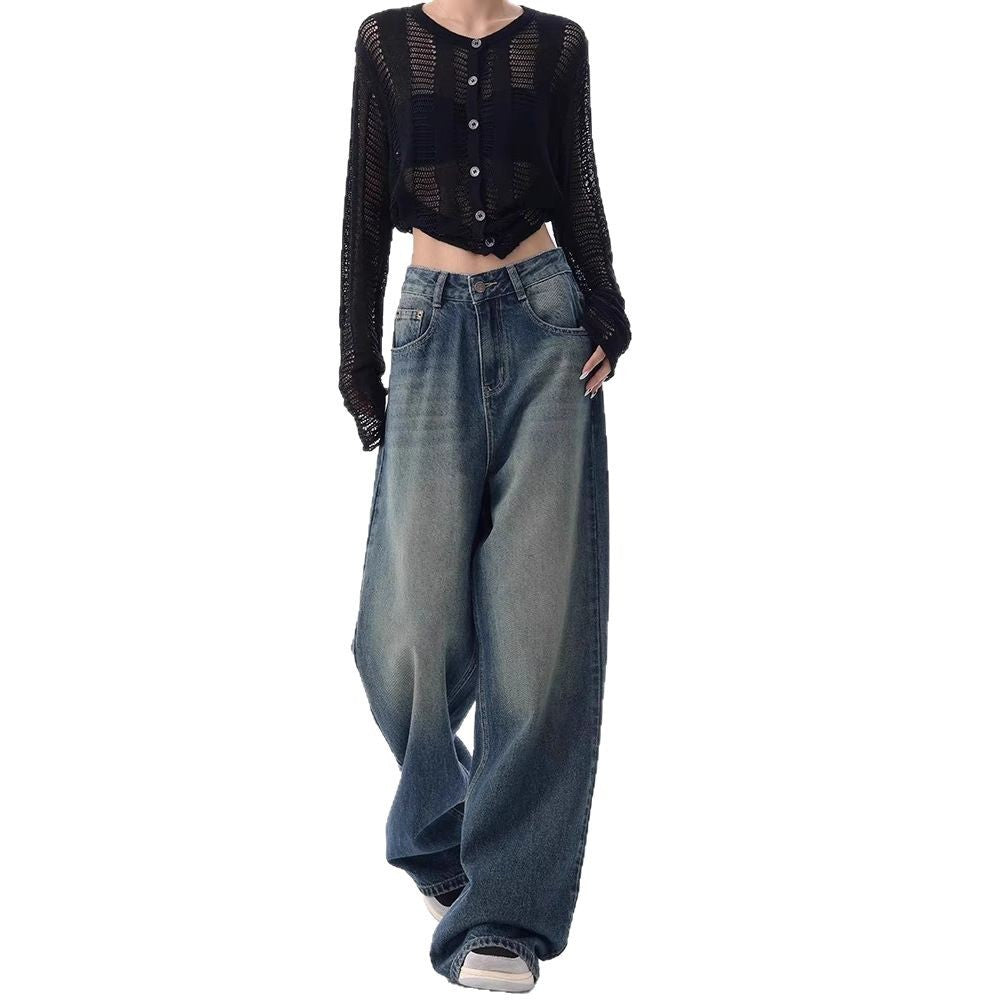 Damen Oversized Denim-Jeans mit hoch geschnittenem Bund EB