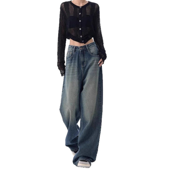 Damen Oversized Denim-Jeans mit hoch geschnittenem Bund EB