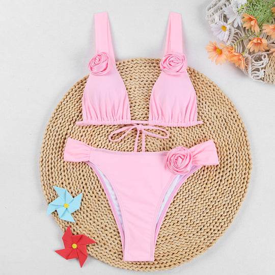 Damen Triangel-Bikini mit romantischen Blumenapplikationen EB