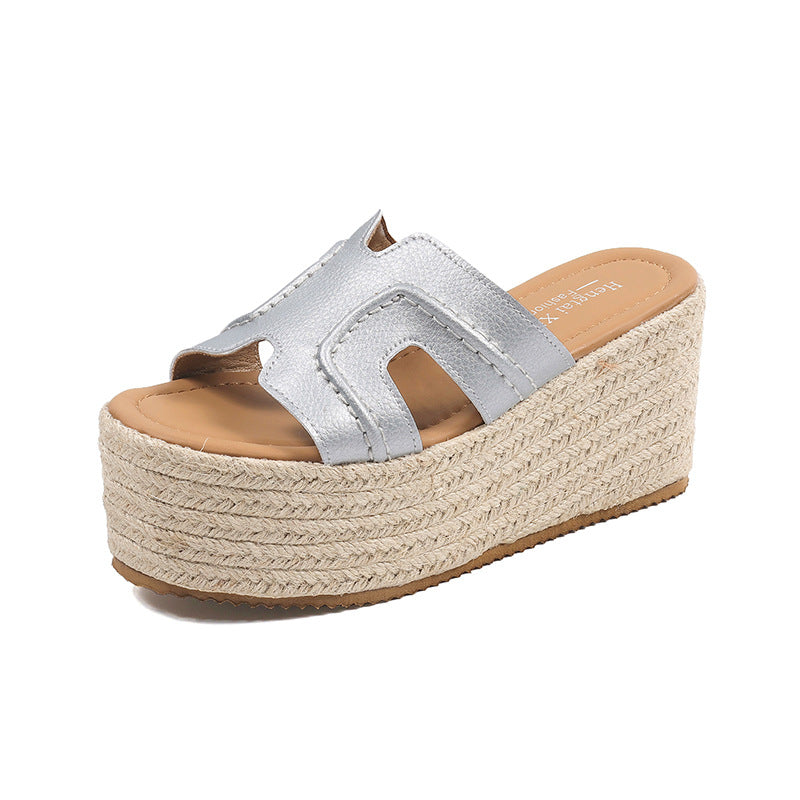 Damen Plattform-Pantoletten mit geflochtenem Design EB